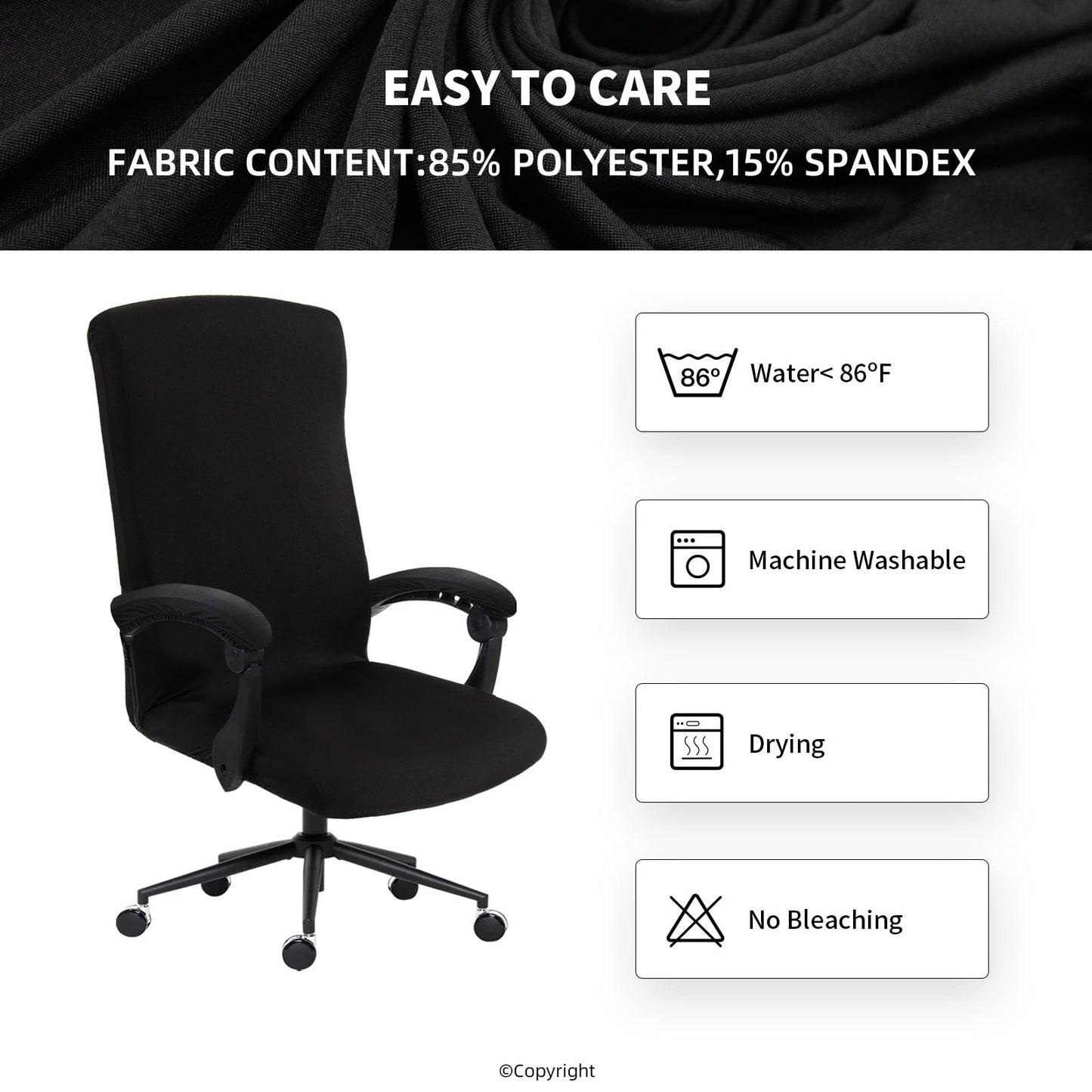 Stretch Computer Office Chair Cover with Armrest Covers Durable Zipper Universal Washable Removable Spandex Rotating Boss Chair Slipcovers Anti-dust Soft Desk Chair Seat Protector, White