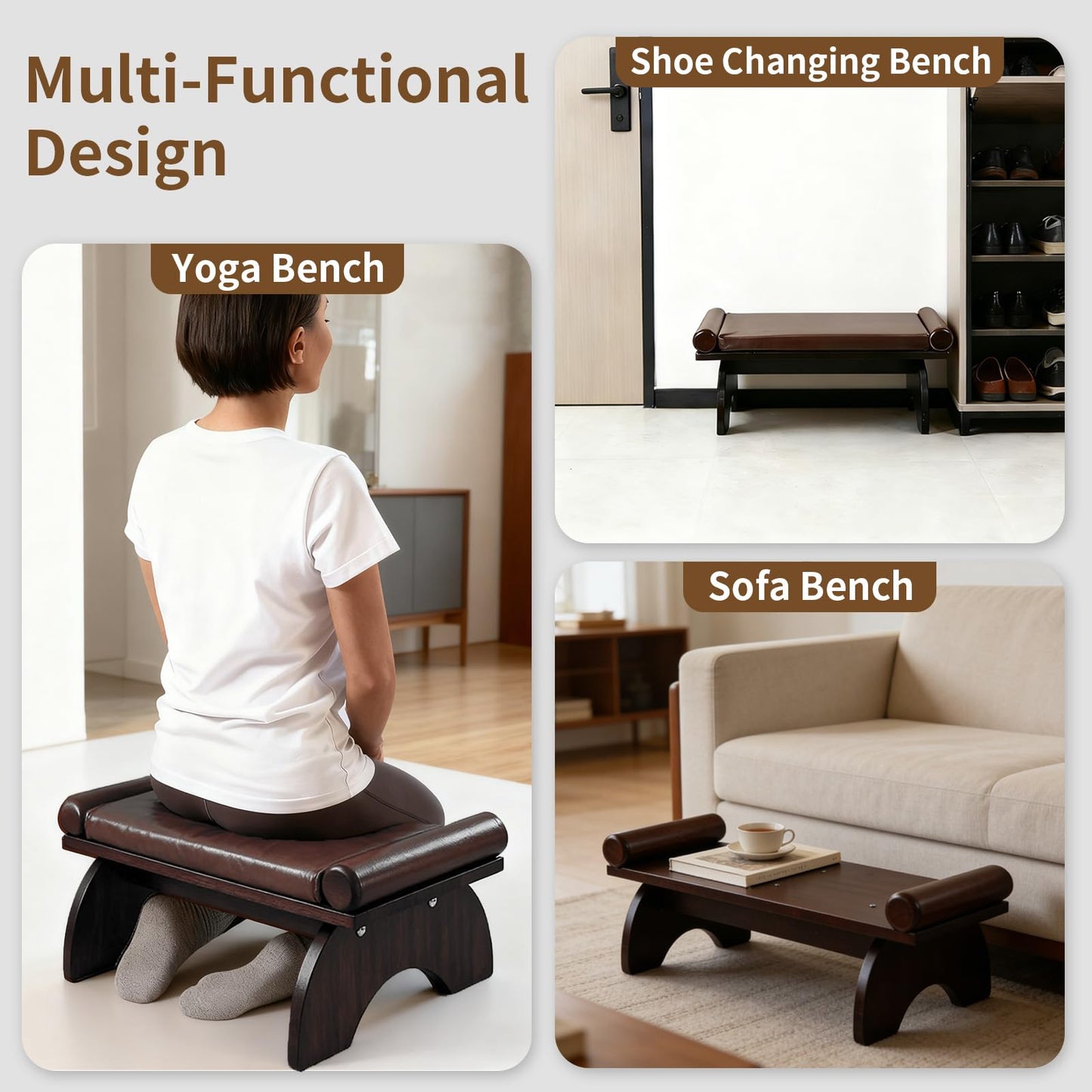 DOLEMODUO Prayer Kneeler Bench, Wooden Prayer Bench with Detachable Soft Cushion, Sturdy Home Kneeling Stool for Worship, Multi-Functional as Yoga Bench/Shoe Bench/Sofa Bench