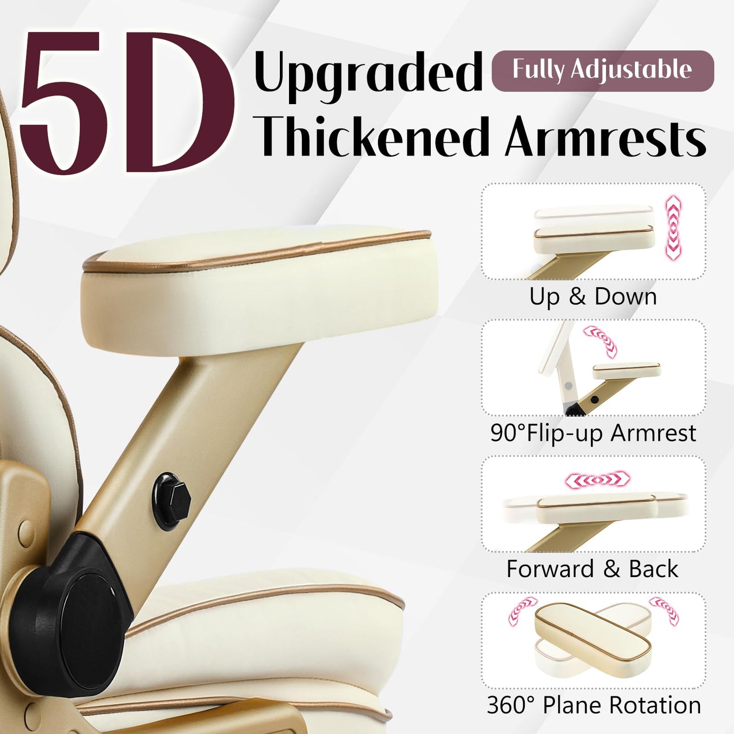 Furnistyle Big and Tall Office Chair 500lbs,5D Armrests Heavy Duty Executive Leather Chair with Comfortable Seat, Adjustable Lumbar, High Back, Large Computer Desk Chair for Home Office, Beige