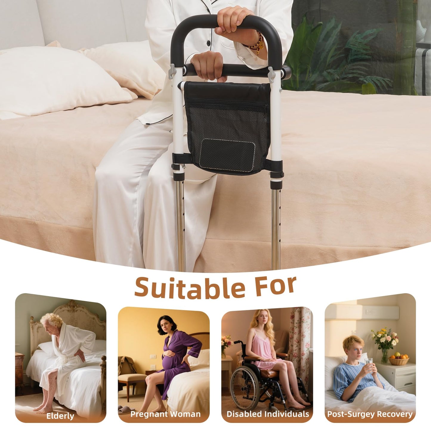 Stand Assist(White)-Movable Standing Aid Rail for Couch, Chair, Bedside, Toilet. Assistance Handle for People with Limited Mobility. Safety Grab Bar for Standing.