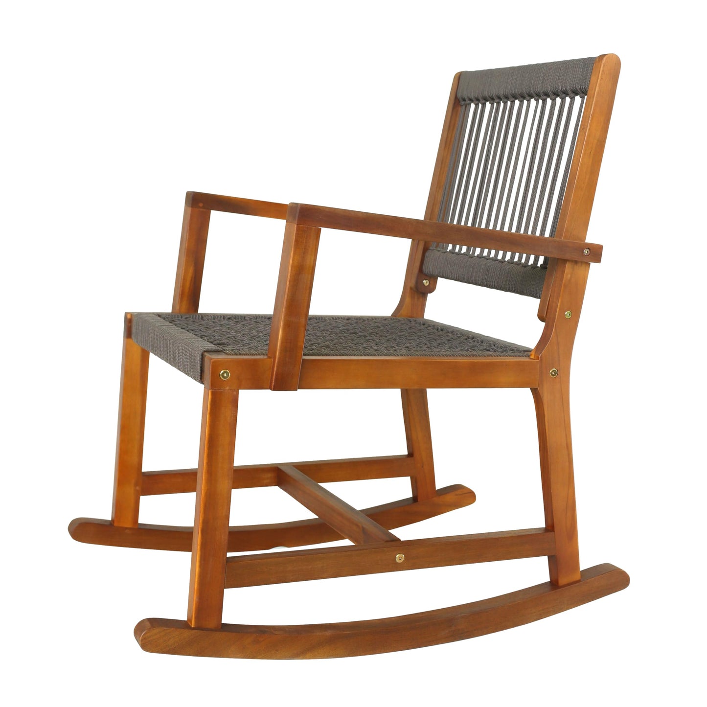 JONATHAN Y Laguna Solid Acacia Wood Outdoor Rocking Chair with Brown Woven Rope, Coastal Porch Rocker for Patio, Balcony and Living Room, 24" x 32" x 38", 352 lbs Capacity RCK103C