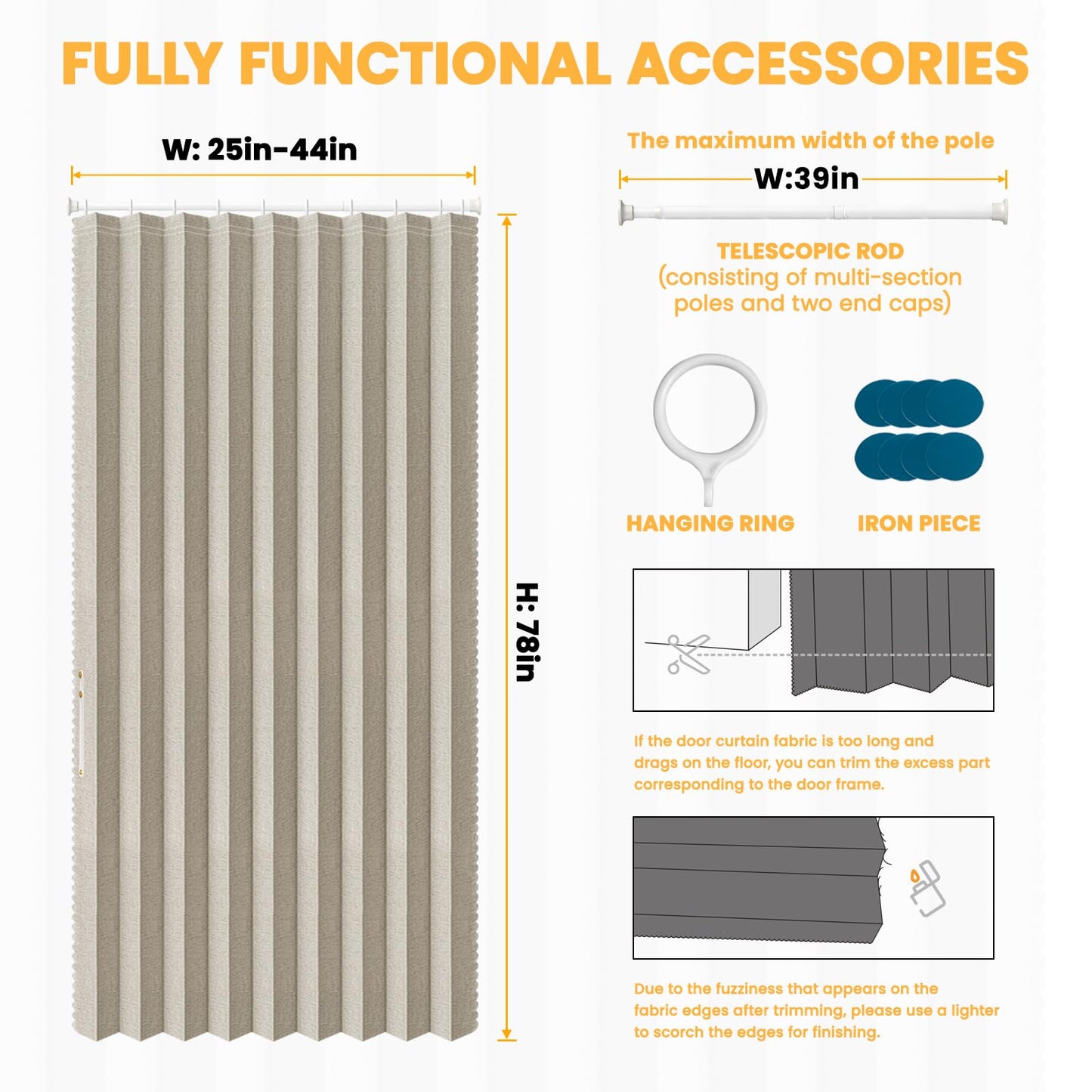 AJAZZ Blackout Door Curtains with Curtain Rods Included Magnetic Door Curtain Blackout Curtains for Bedroom, Doorway Curtain Sets (1 Pack, 42 W x 78 L, Cream White)