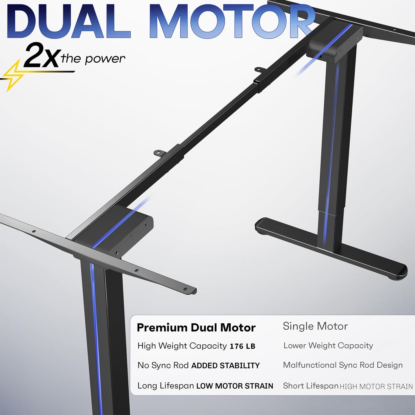 VIVO Electric Dual Motor Standing Desk Frame for 41 to 81 inch Table Tops, Frame Only, Ergonomic Standing Height Adjustable Base with Push Button Memory Controller, Black, DESK-V122EB