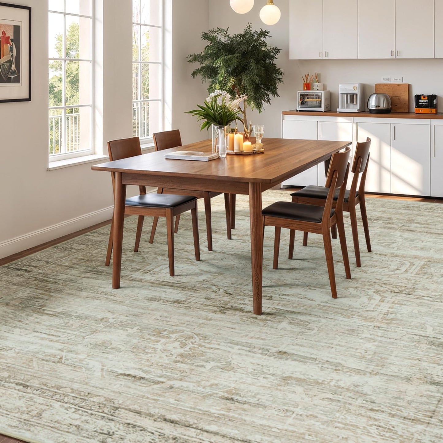 Carpelux Washable Large Area Rugs 8x10 for Living Room Bedroom Dining Room, Luxury Cozy Neutral Retro Distressed Stain Resistant Beige Rug, Soft Faux Wool Non Slip Indoor Foldable Carpets