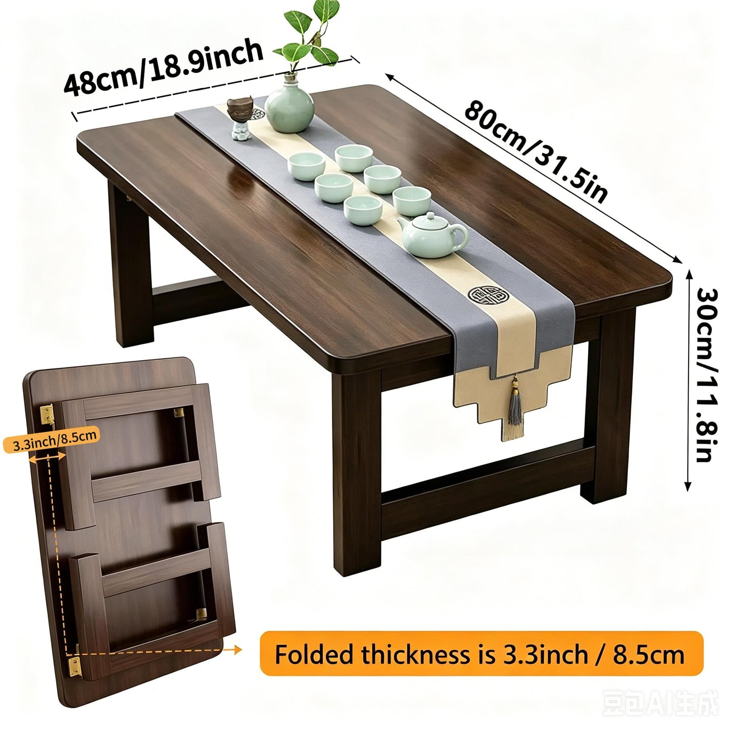 FATOLRD Japanese Floor Table Folding Low Coffee Table No Assembly 31.5 inch
