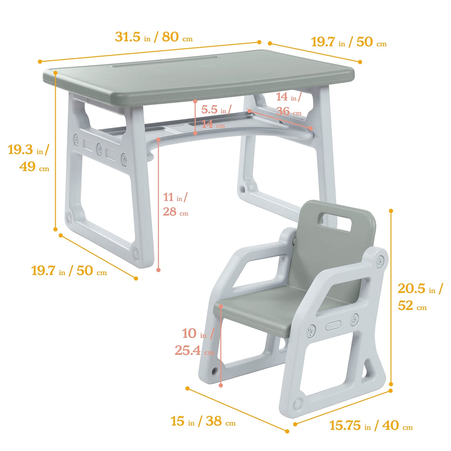 ECR4Kids Toddler Plus Desk and Chair, Kids Furniture, Grey/Light Grey, 2-Piece