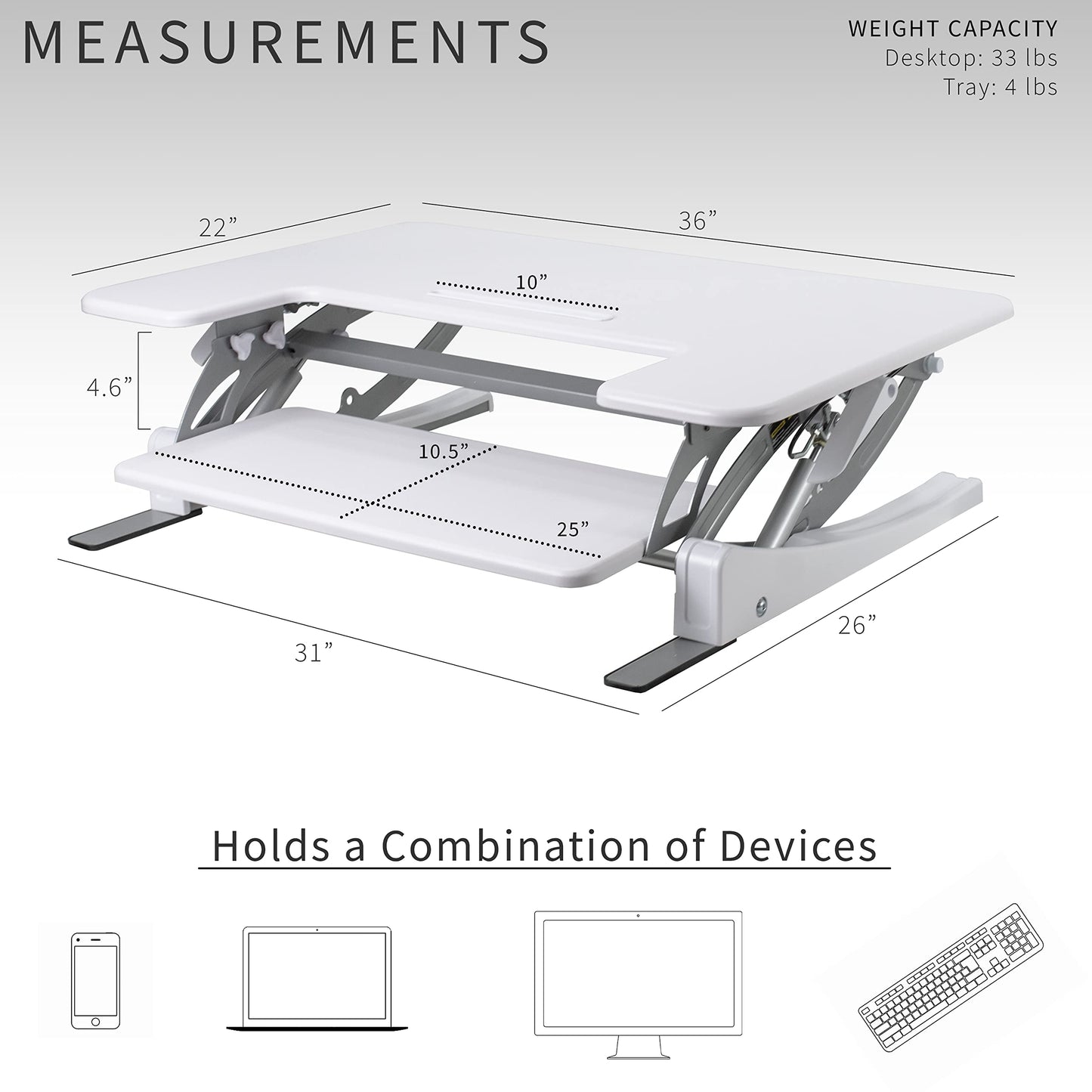VIVO 36 inch Height Adjustable Stand Up Desk Converter, V Series, Quick Sit to Stand Tabletop Dual Monitor Riser Workstation, White, DESK-V000VW