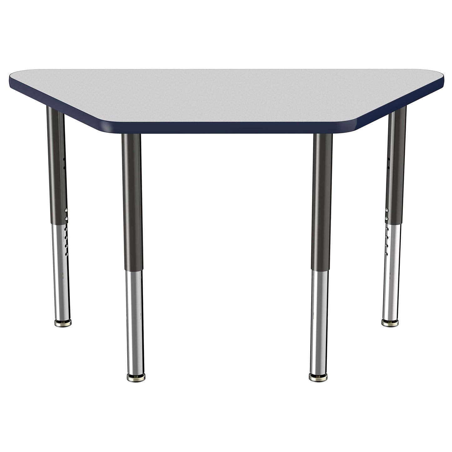 FDP Mobile Trapezoid Activity School and Office Table (24 x 48 inch), Super Legs with Glides and Casters for Collaborative Environments, Adjustable Height 19-30 inches - Gray Top and Navy Edge