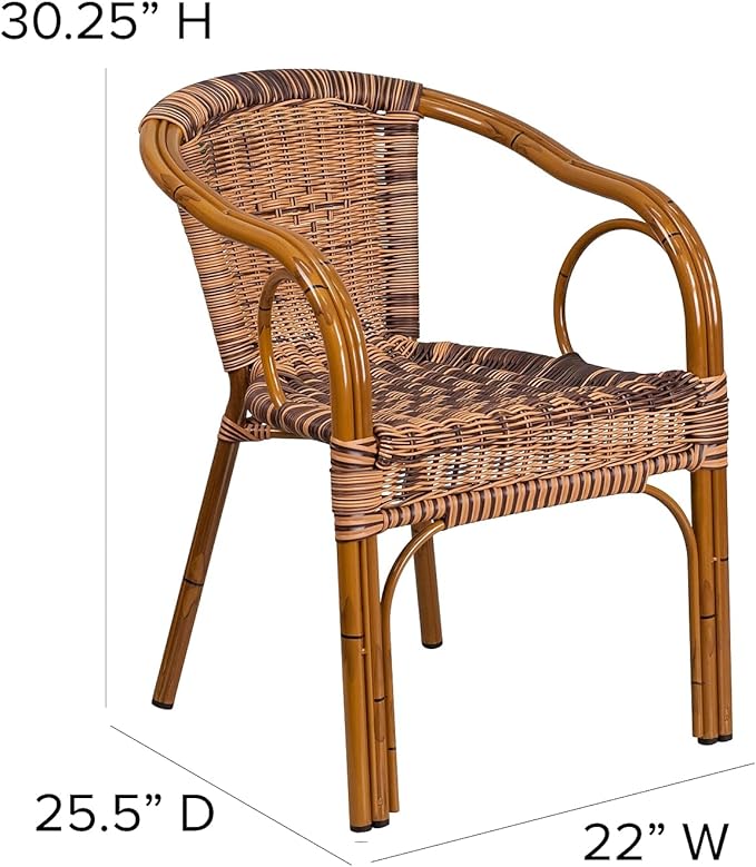 Flash Furniture 3 Pack Cadiz Series Burning Brown Rattan Restaurant Patio Chair