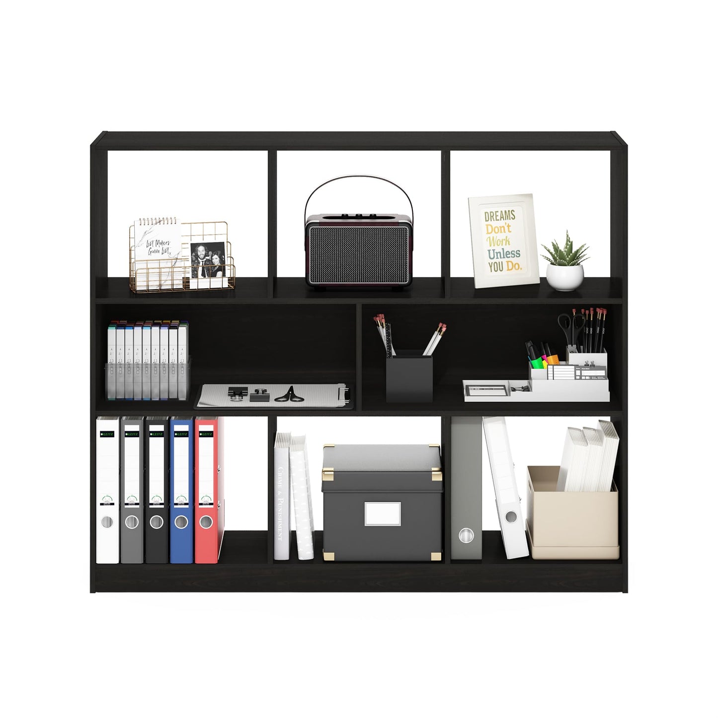 Furinno DALY Book Shelf, 8-Cube Bookshelf, Horizontal Cube Storage Organizer Bookcase, 10.9 x 47.2 x 39.4, for Living Room, Bedroom, Home Office, Dark Espresso