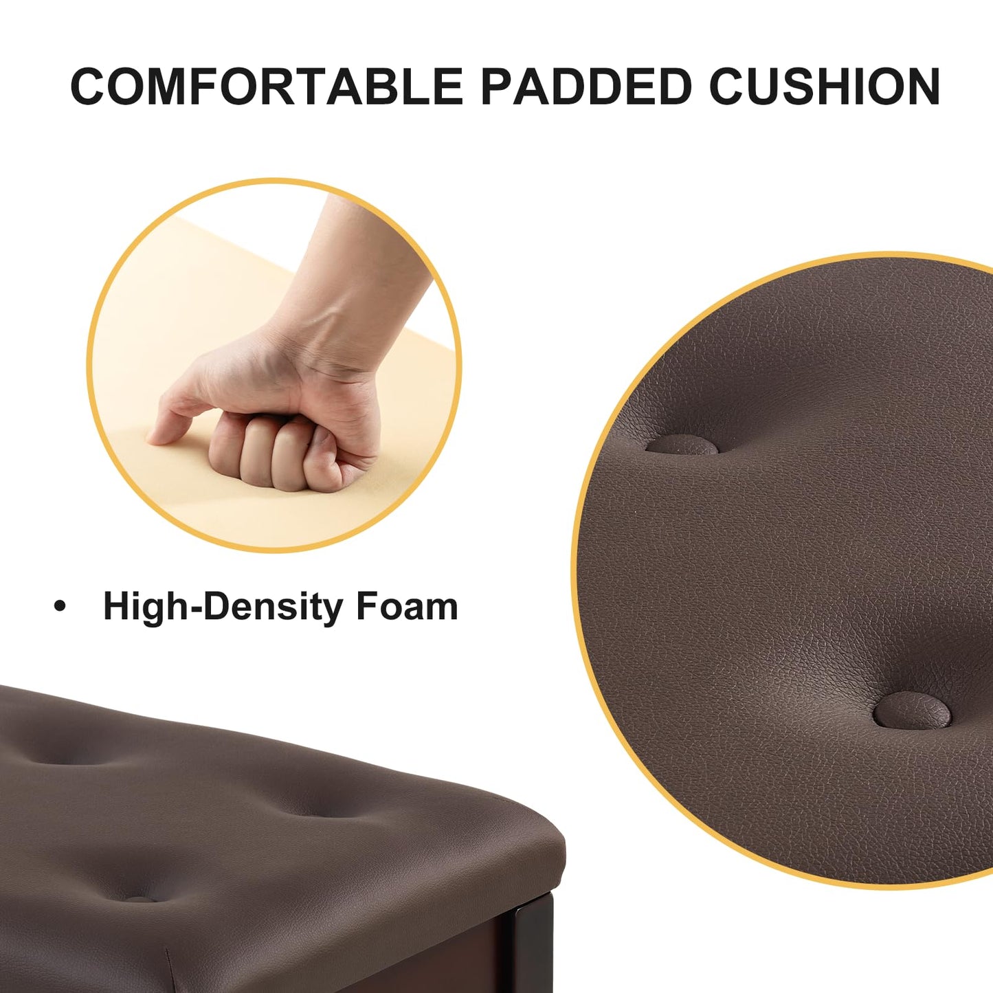 FILISITE Wooden Piano Bench with Storage, Piano Stool with Waterproof Padded Cushion, Bench Seat for Vanity, Living Room, Bedroom (Brown)