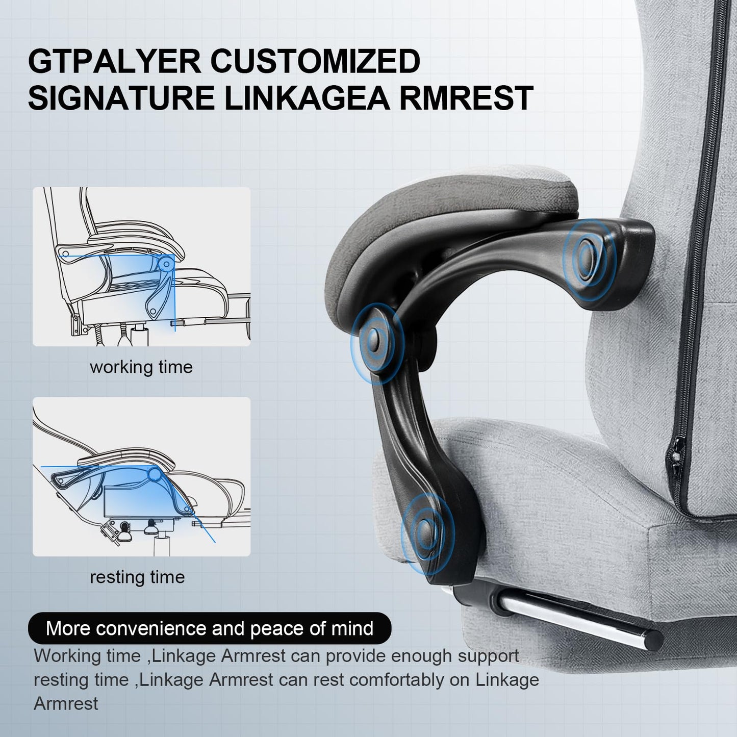 GTPLAYER Gaming Chair, Computer Office Chair with Pocket Spring Cushion, Linkage Armrests and Footrest, High Back Ergonomic Computer Chair with Lumbar Support Task Chair with Footrest