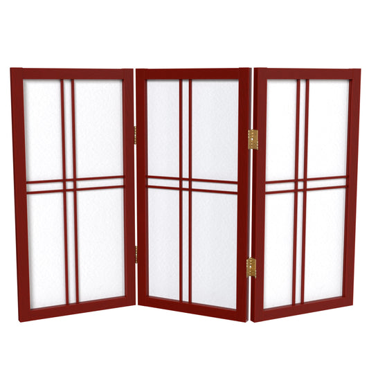 2 ft. Short Desktop Double Cross Shoji Screen - Rosewood - 3 Panels