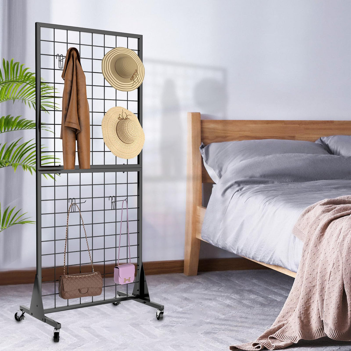 QKOSMTL 2-Pack Gridwall Panel Display Stand, 2'x5.5' Heavy Duty Floor Standing Rack with Detachable Girdwall, Movable Silent Wheel, Easy to Transport, Ideal for Retail & Craft Fairs