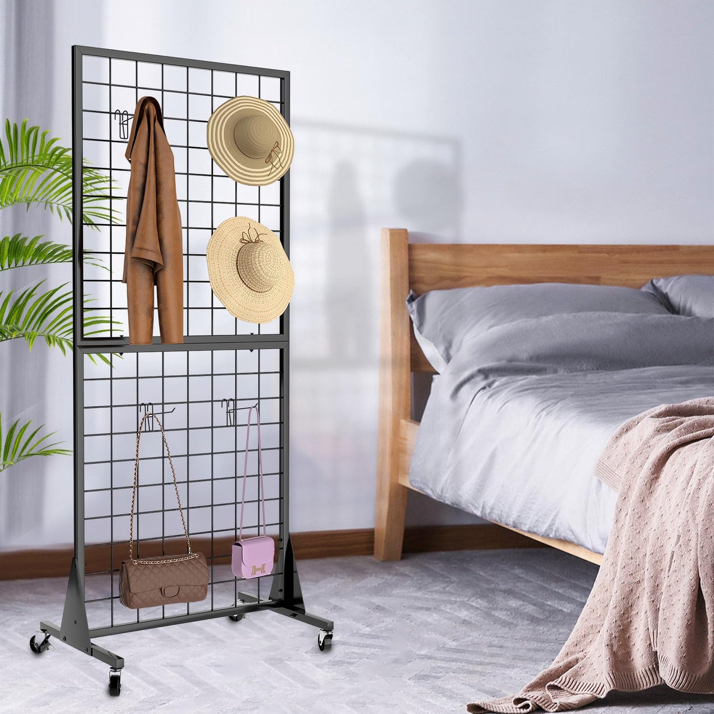 QKOSMTL 2-Pack Gridwall Panel Display Stand, 2'x5.5' Heavy Duty Floor Standing Rack with Detachable Girdwall, Movable Silent Wheel, Easy to Transport, Ideal for Retail & Craft Fairs