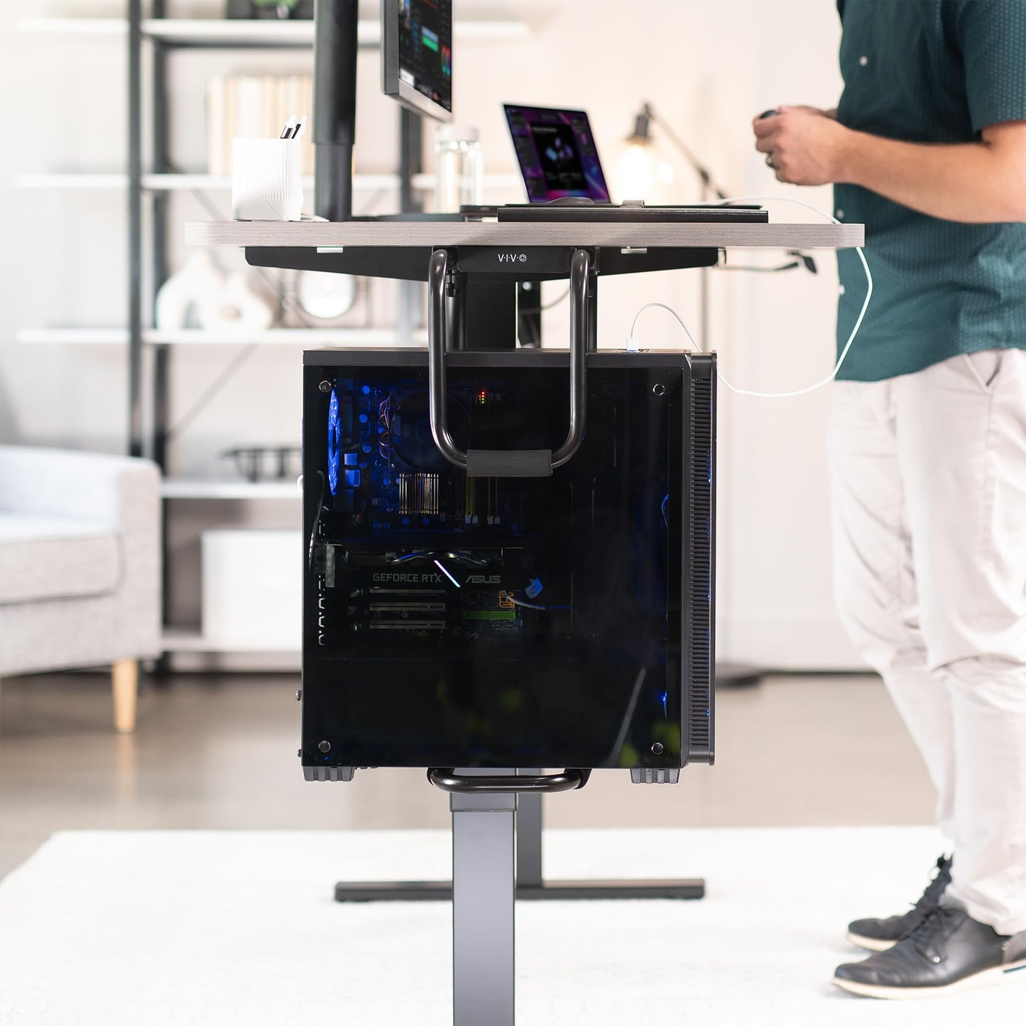 VIVO Heavy Duty Adjustable Under-Desk PC Mount, Home and Office Computer CPU Holder with Secure Locking, Supports up to 66 lbs, Black, MOUNT-PC04B