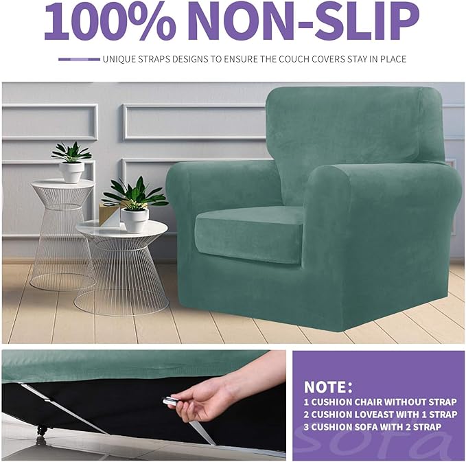 ZNSAYOTX Oversized Velvet Couch Cover 4 Piece Stretch Sofa Covers