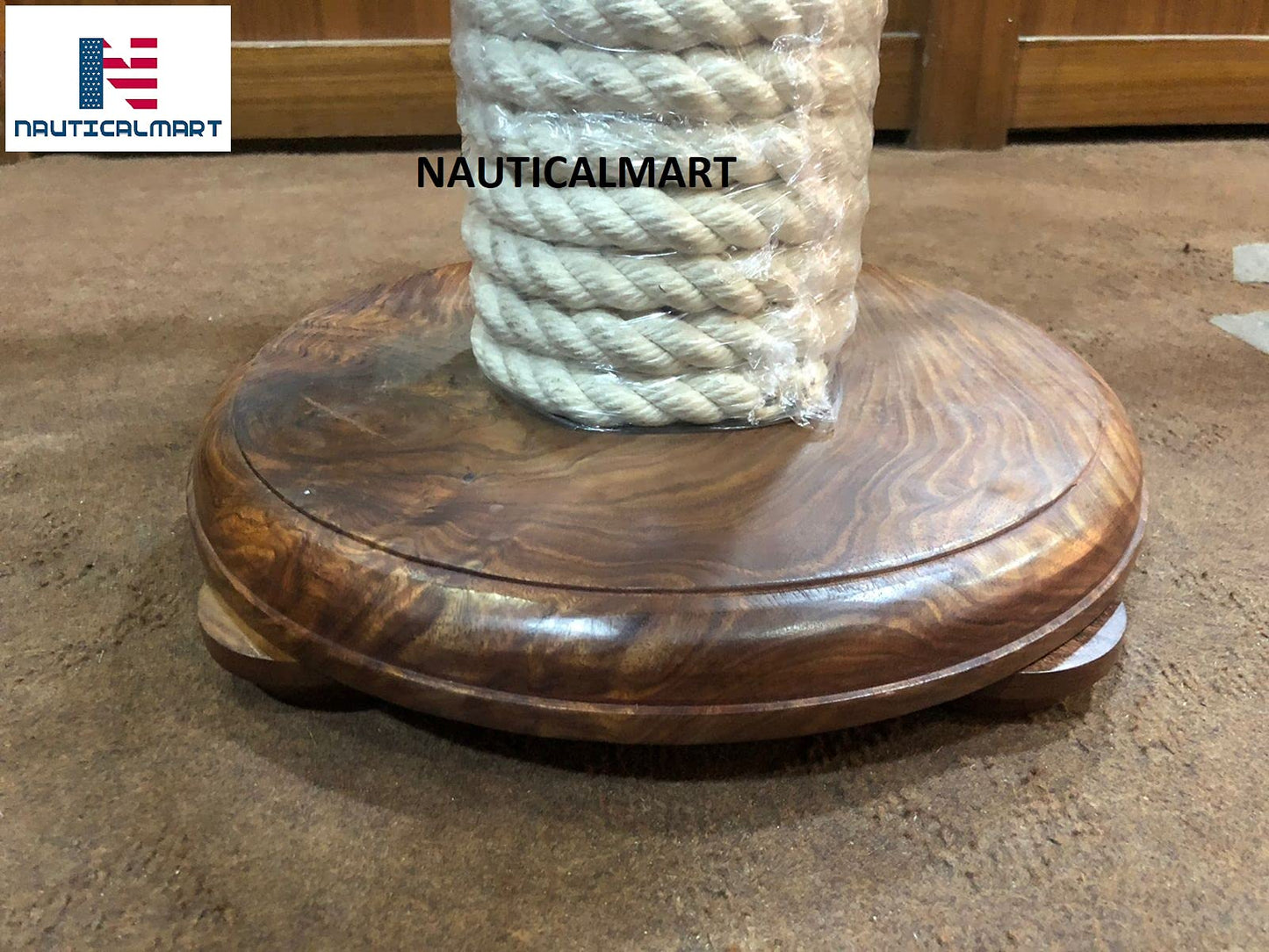Nautical-Mart Wooden Ship Wheel Table w/Rope Base Home Office Furniture Decor (30 Inches)
