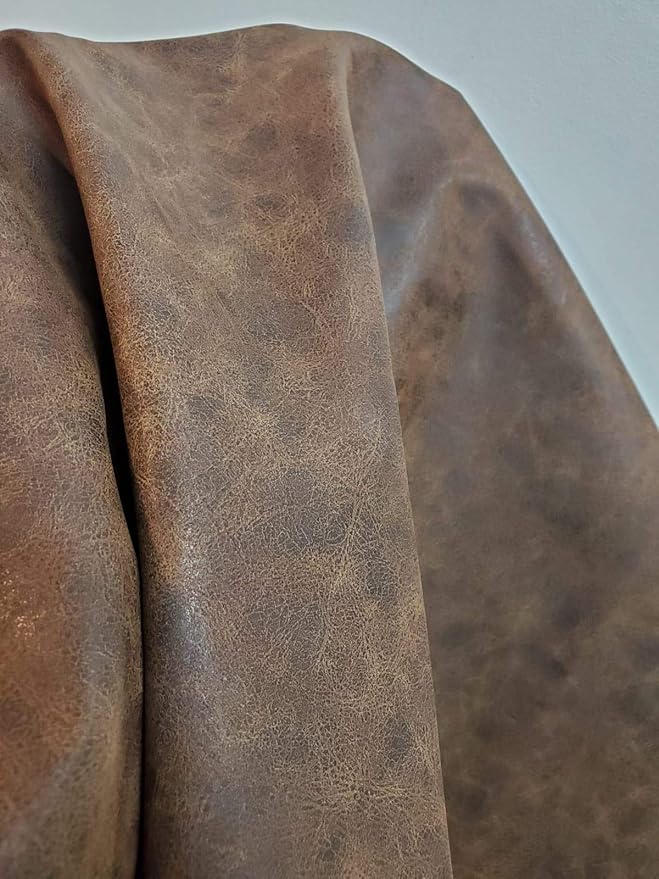NAT Leathers™ | Brown Distressed 2 Tone Oily Faux Vegan Leather Sheet | 5 Yard