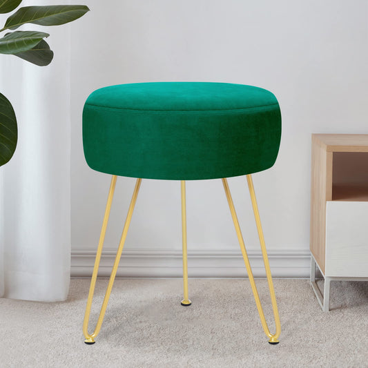 YOONIC Velvet Soft Modern Vanity Footstool -Round Footrest Stool Ottoman Side Table Seat Dressing with Golden Metal Leg and Sponge Filling,Upholstered Foot Rest, for Living Room and Bedroom Teal