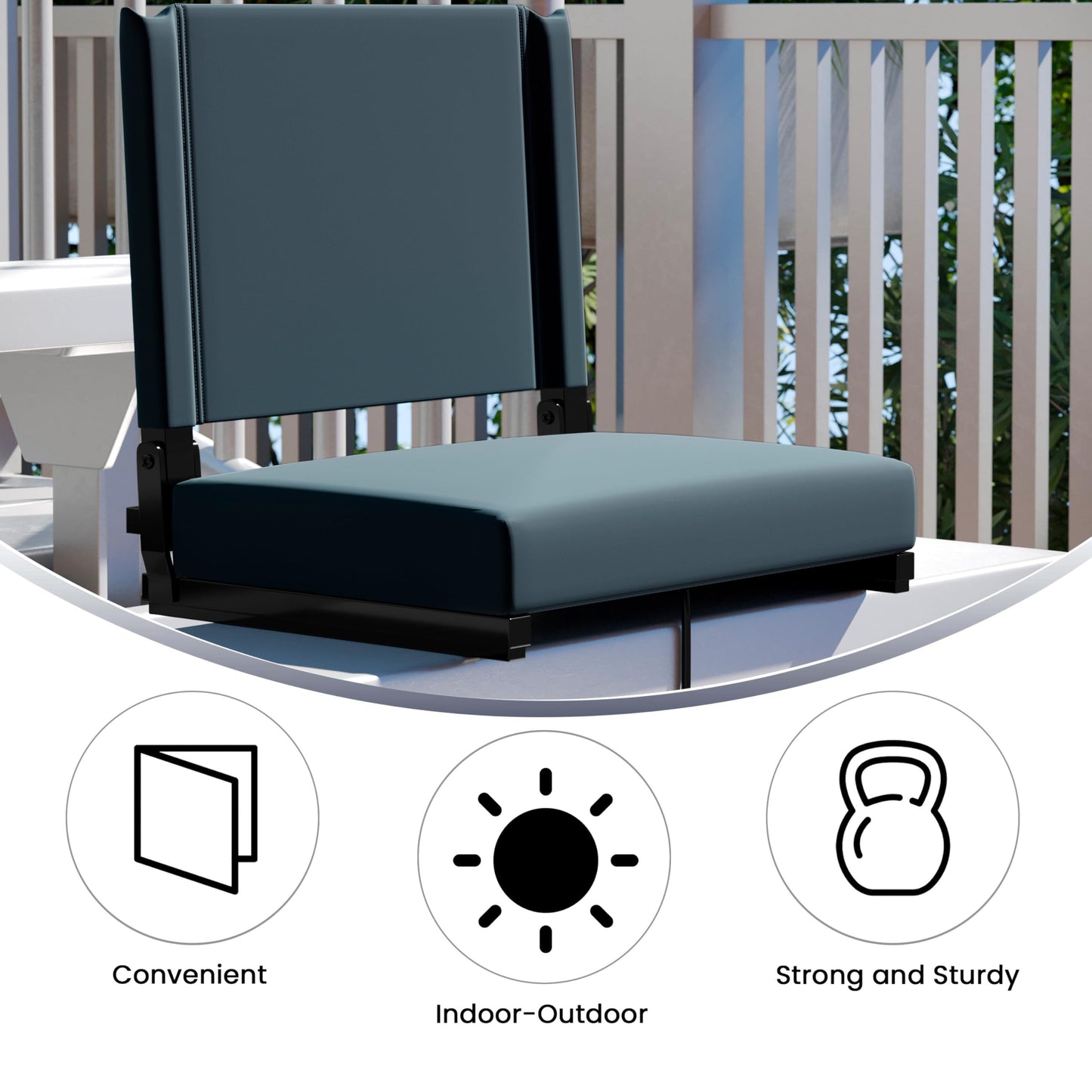 Flash Furniture Grandstand Portable Stadium Seat for Bleachers or Benches, Folding Padded Stadium Chair with Carrying Handle, 500 lb. Weight Capacity, Dark Blue