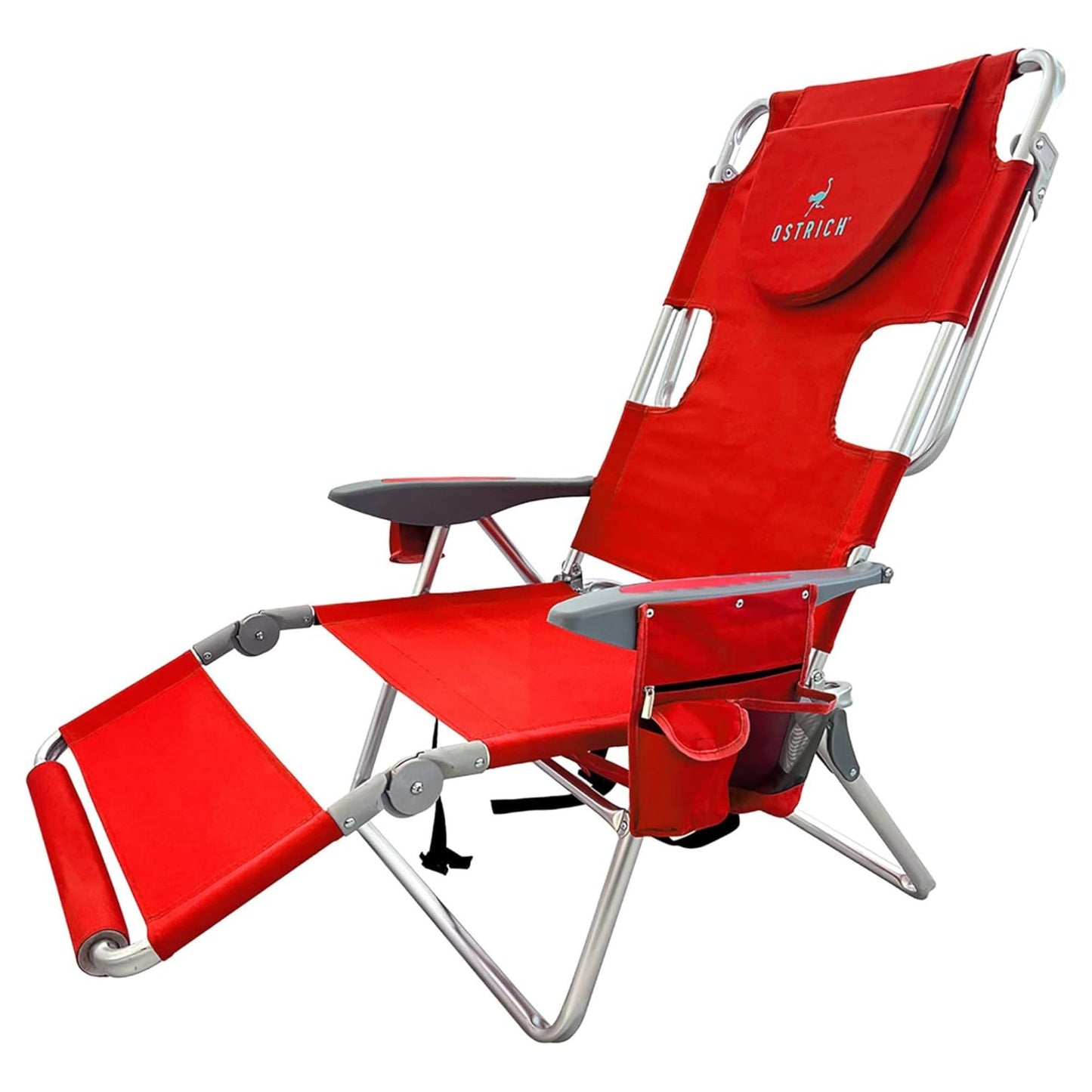 Ostrich the Backpack 3N1 Portable Chair with Cooler Bag and Reclining Lounger for Tanning, Camping, Beach, and Outdoor Essential, Red