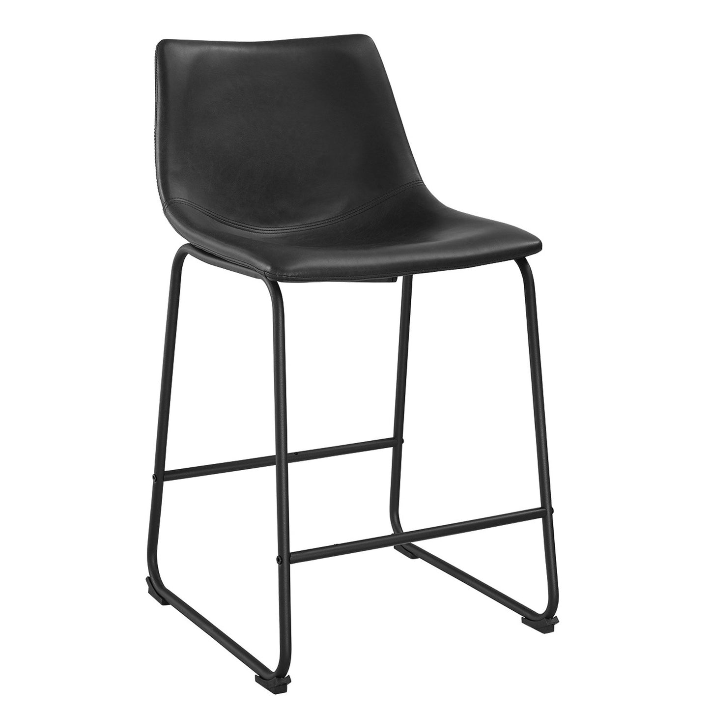 Walker Edison Douglas Urban Industrial Faux Leather Armless Counter Chairs, Set of 2, Black, 20"D x 18.5"W x 34.5"H