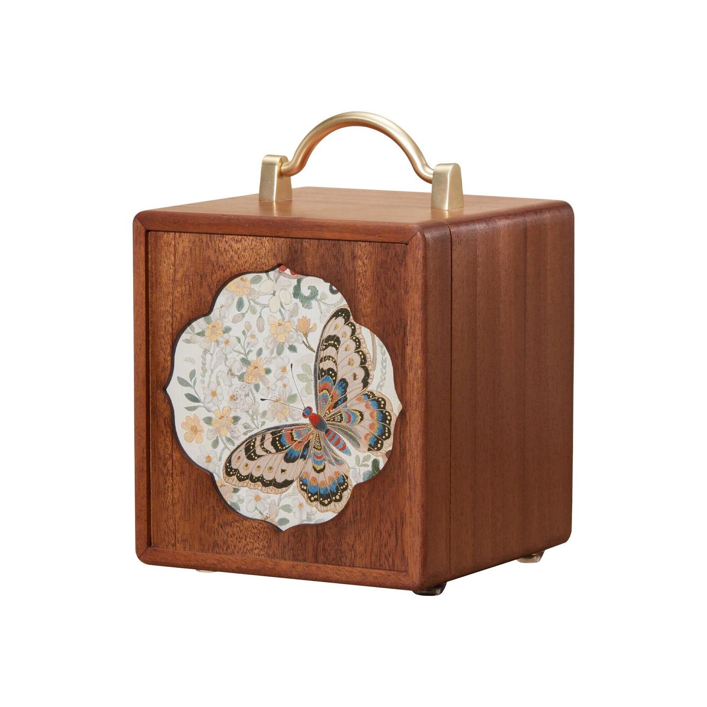 KAOTGOT Wooden Jewelry Box for Women 4 Tier Walnut Wooden Jewelry Box with handle (Butterfly Prints B)