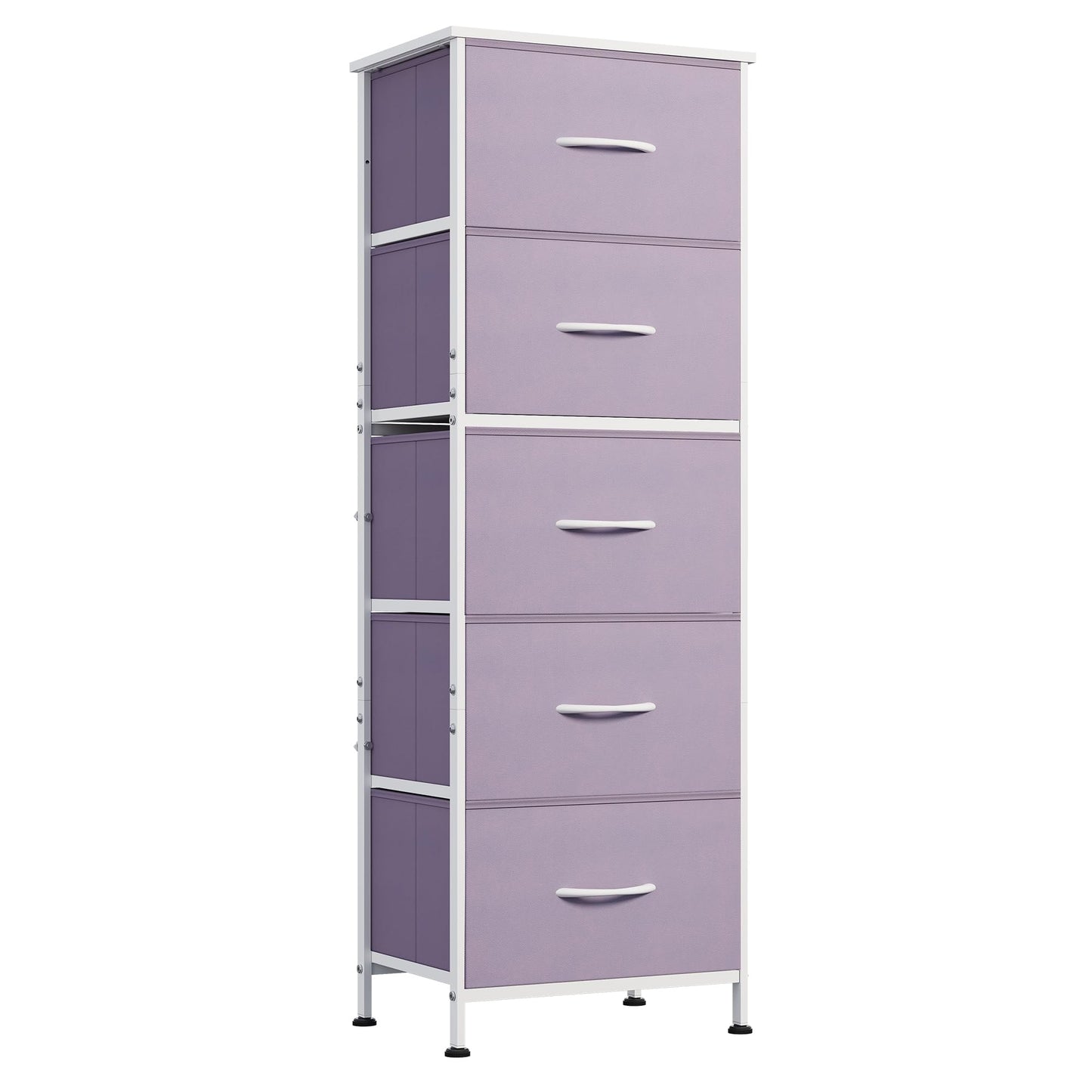 WLIVE Fabric Dresser, 5-Drawer Tall Dressers for Bedroom, Storage Dresser Organizer with Fabric Bins, Wood Top, Sturdy Steel Frame, Chest of Drawers for Closet, Hallway, Purple