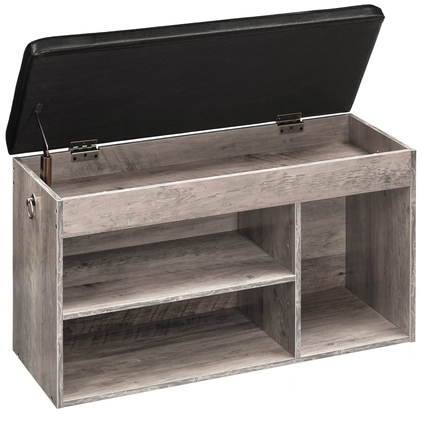 HOOBRO Shoe Storage Bench with Cushion, 32.3'' Entryway Bench with Lift Top Hidden Storage and Adjustable Shelves, Wooden Shoe Rack Bench for Entryway Bedroom, Rustic Brown and Black BG40HX01