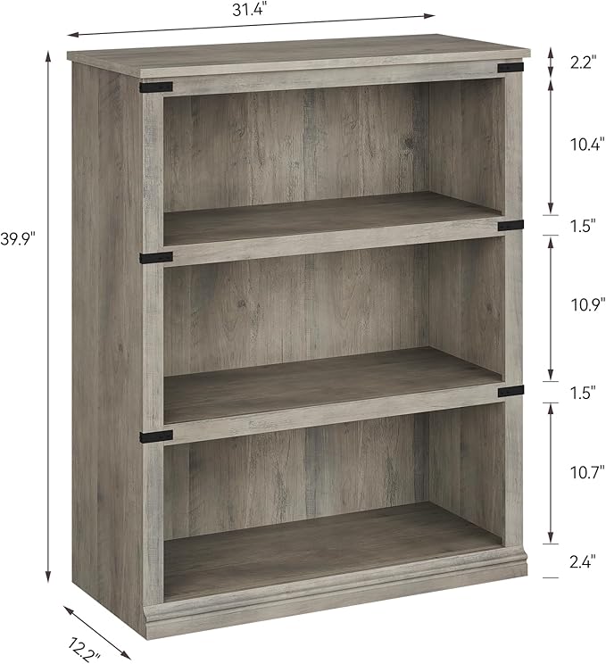 GarveeHome 3 Tier Farmhouse Bookcase, 39.9 in Tall Book Shelf