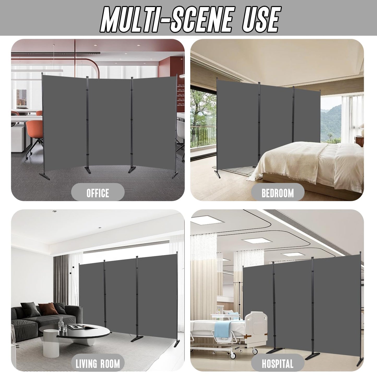 JVVMNJLK Indoor Room Divider, Portable Office Divider - 3 Panel Folding Partition Privacy Screen Walls - Room Separator, 102" W x 71.3" H, Grey