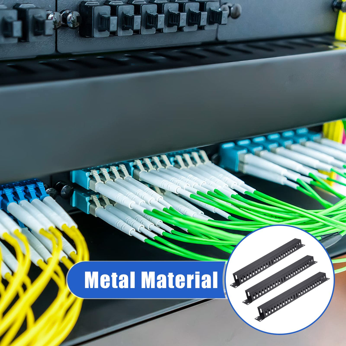 Leinuosen 4 Pcak 1U 19'' Cable Manager 24 Slot Horizontal Rack Mount Wire Management Server Rack Management Metal Finger Duct Wire Organizer with Cover and Mounting Screws for Network Cabinet