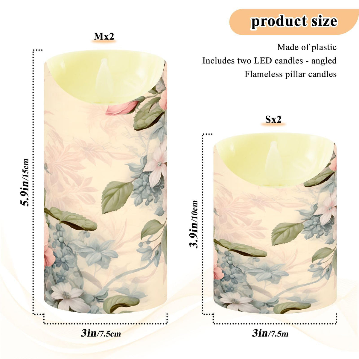 ALAZA Pink Flowers Flora Flickering Flameless Candles Battery Operated with Remote Timer,Tea Light Candles LED Pillar Votive Set of 2 for Outdoor Indoor Decorations 3" x3.9"