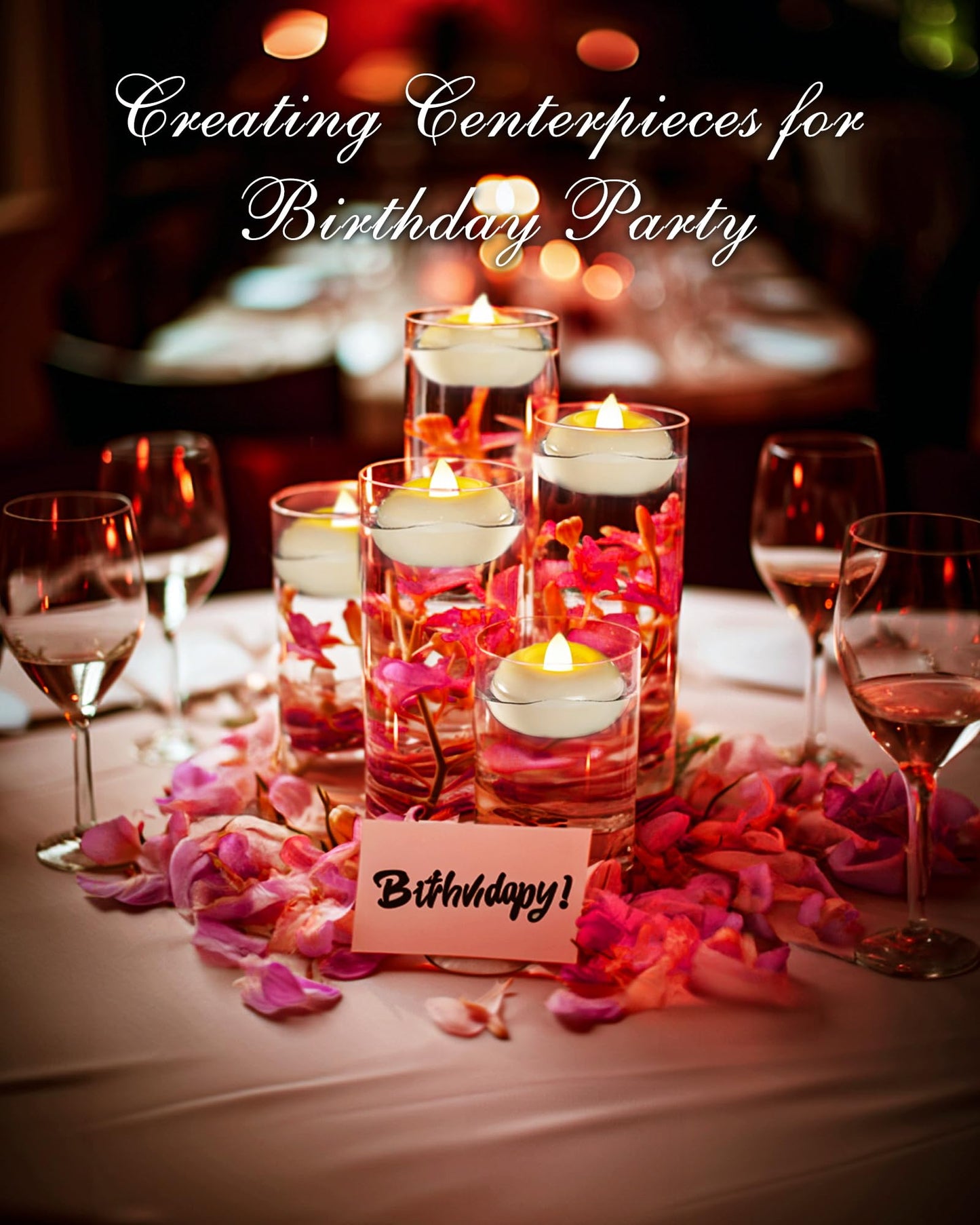 Homemory 2” Flameless Led Floating Candles, 200 Hour Plastic Battery Operated Flickering Waterproof Tealights for Cylinder Vases, Centerpieces at Wedding, Party, Pool, Holiday(6Pack, White Base)