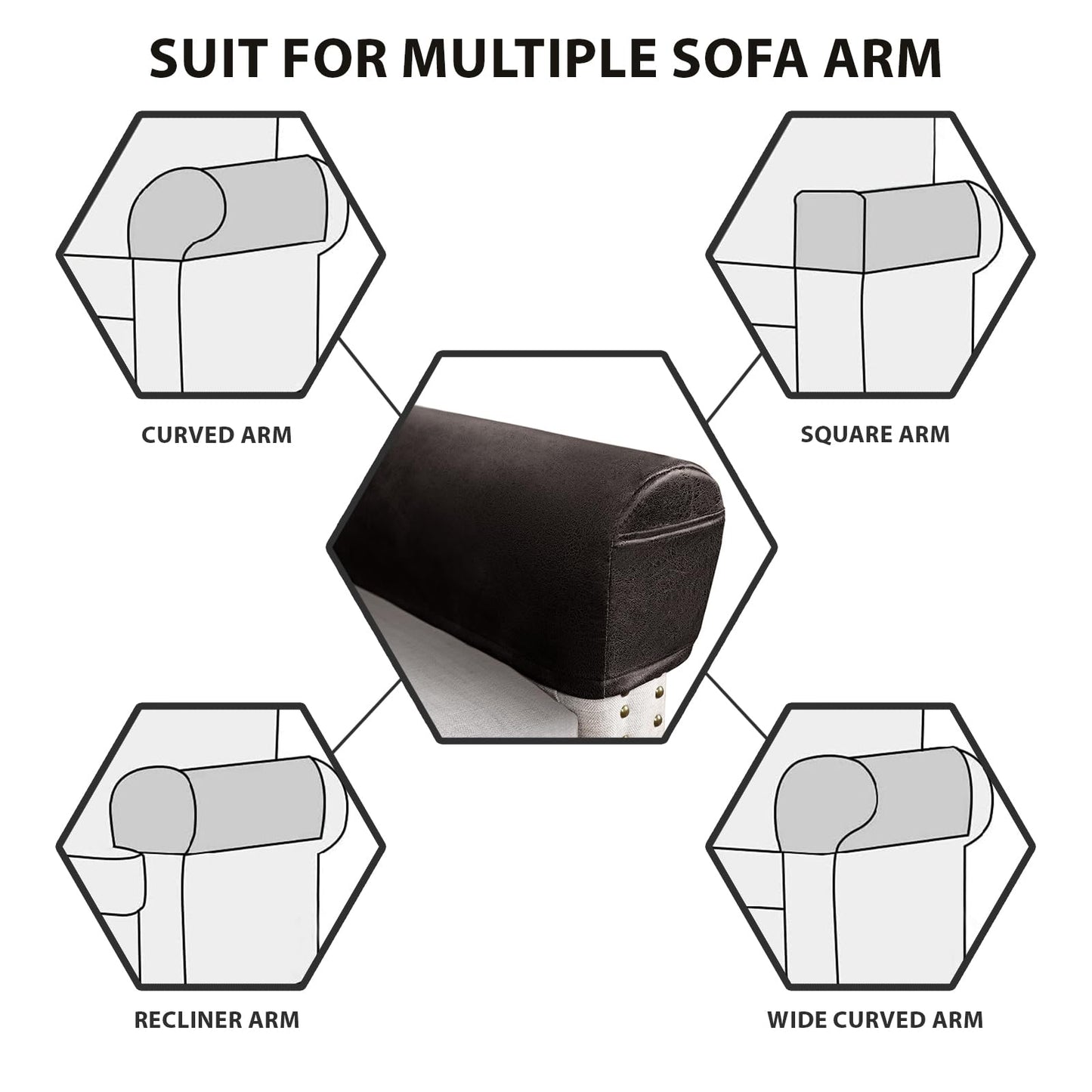 ANARACHON Leather Look Couch Arm Covers Set of 2 Armrest Covers for Sofa Chair Arm Protectors Stretch Armchair Slipcovers with Pockets Washable Spandex Fabric (Medium, Chocolate)