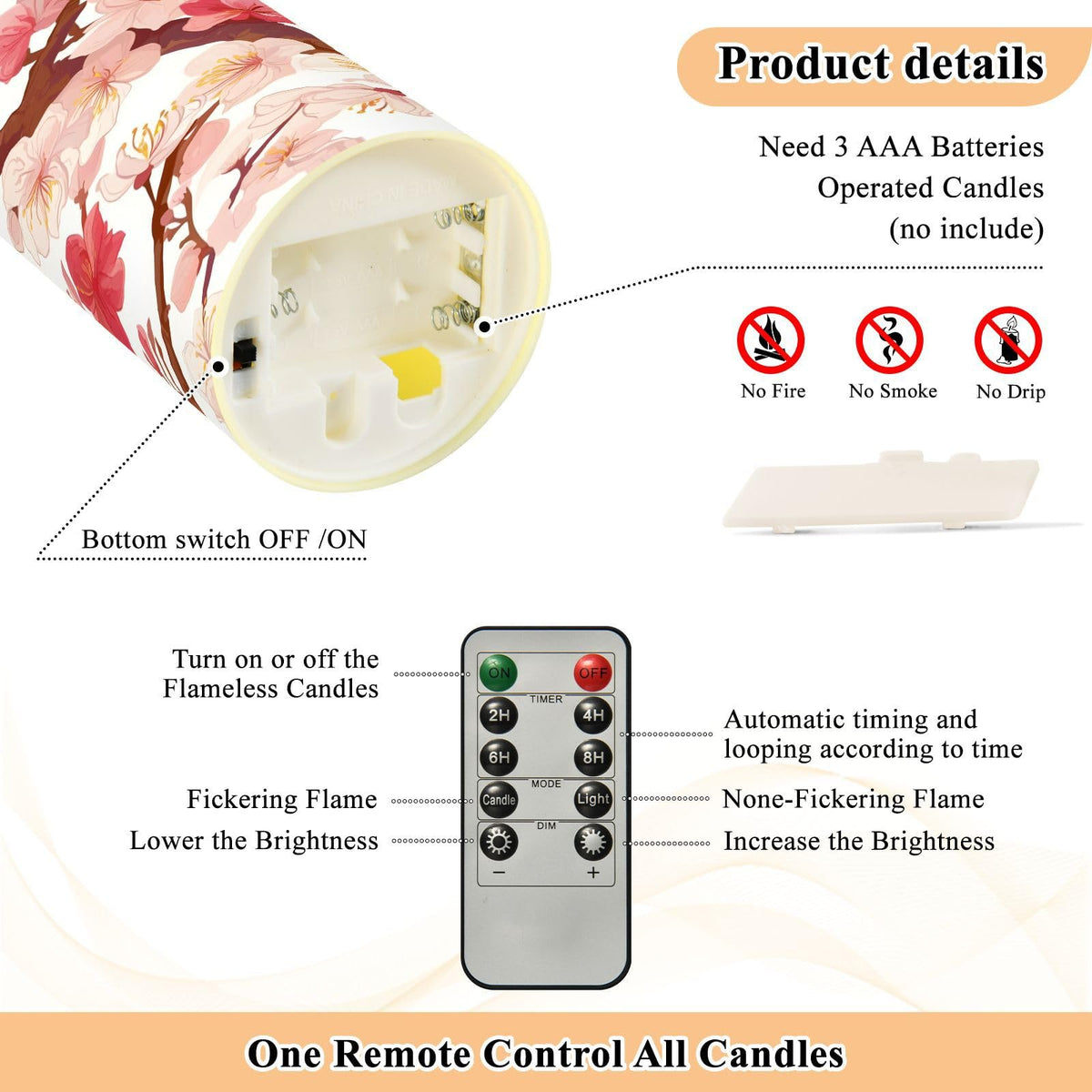 ALAZA Flower Multiple Pink Flickering Flameless Candles Battery Operated with Remote Timer,Tea Light Candles LED Pillar Votive Set of 2 for Outdoor Indoor Decorations 3" x3.9"