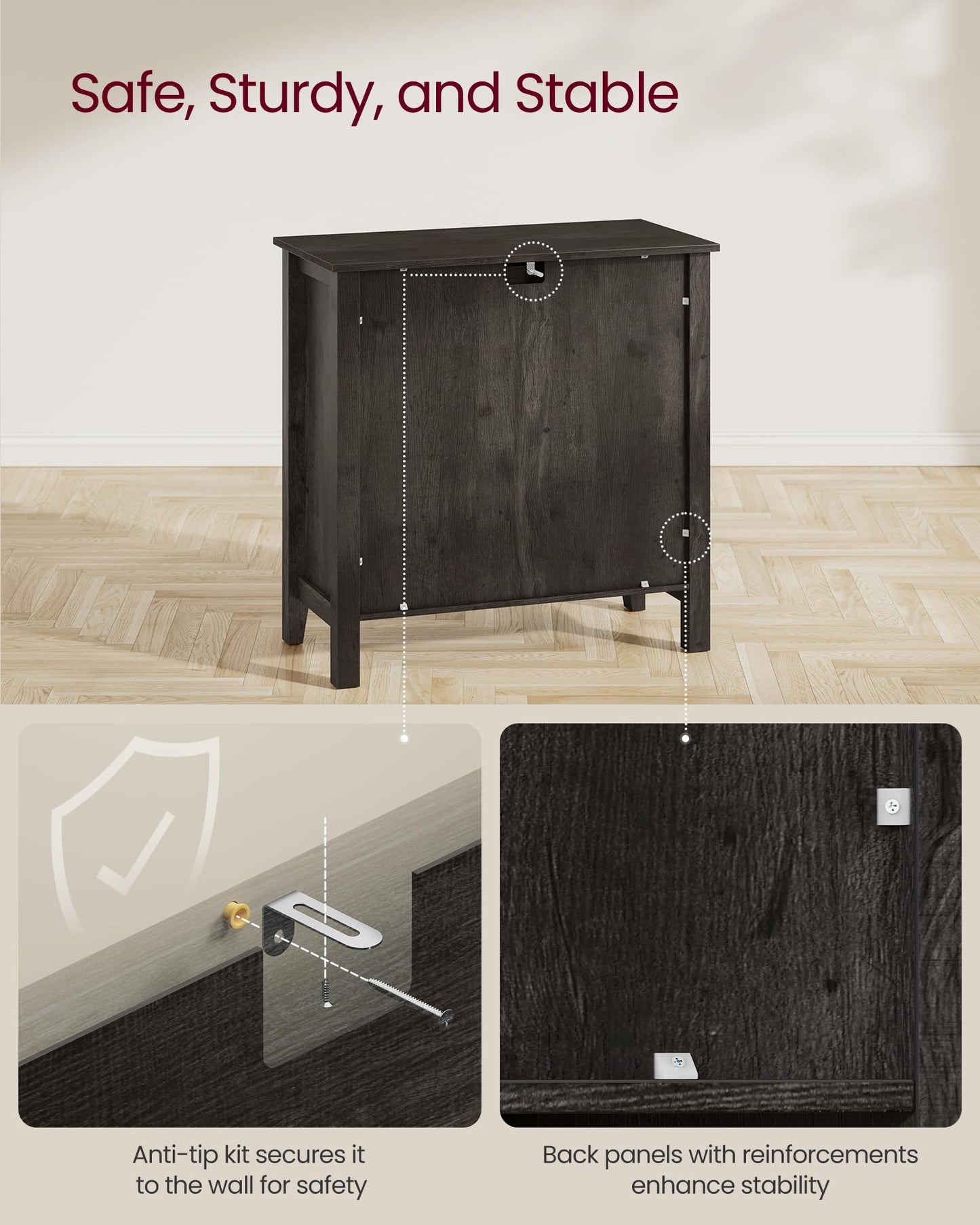 VASAGLE LIRY Collection - Buffet Cabinet, Coffee Bar Cabinet with a Drawer, Adjustable Shelf, Sideboard Storage with Cable Hole, Drawer Divider, Antique Charcoal UBBK341B02