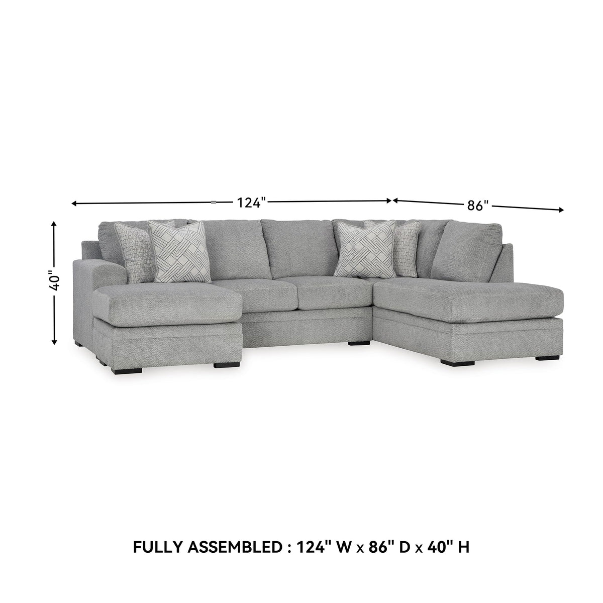 Signature Design by Ashley Casselbury Casual Right-Arm Facing 2-Piece Sectional with Chaise, Loose Seat Cushions and 4 Throw Pillows, Light Gray