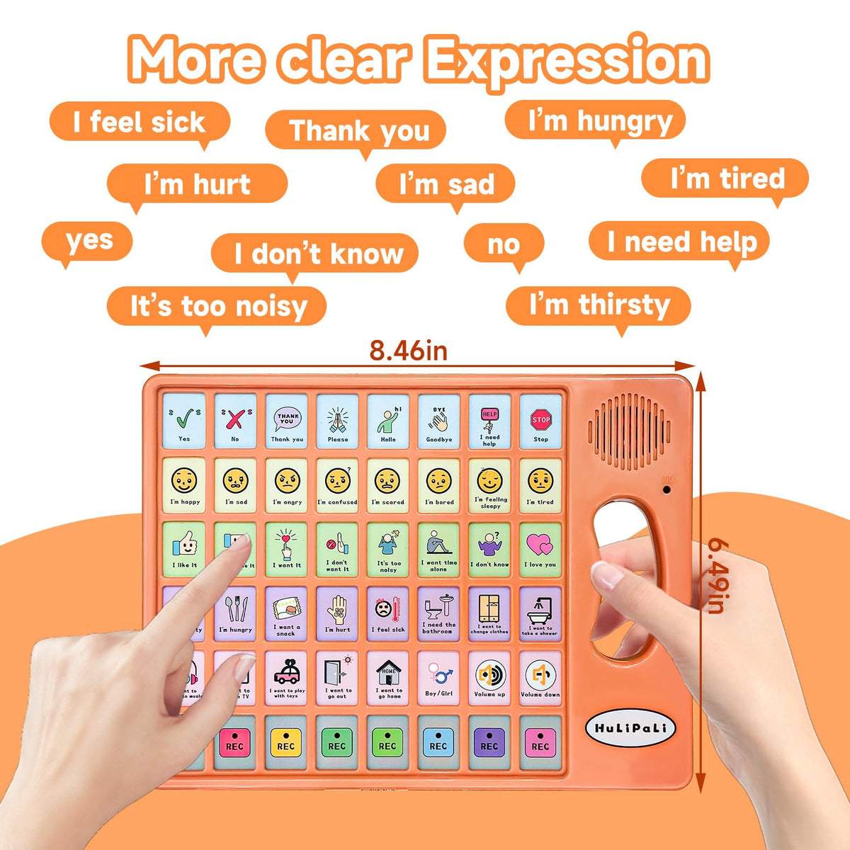 AAC Device for Autism with Grip Handle - 40 Pre-Installed Buttons & 8 Programmable Keys, Non-Verbal Communication Tool for Speech Therapy, Stroke Rehab & Aphasia, Adjustable Volume Talking Aid