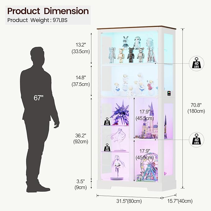 71” Glass Display Cabinet with RGB Light