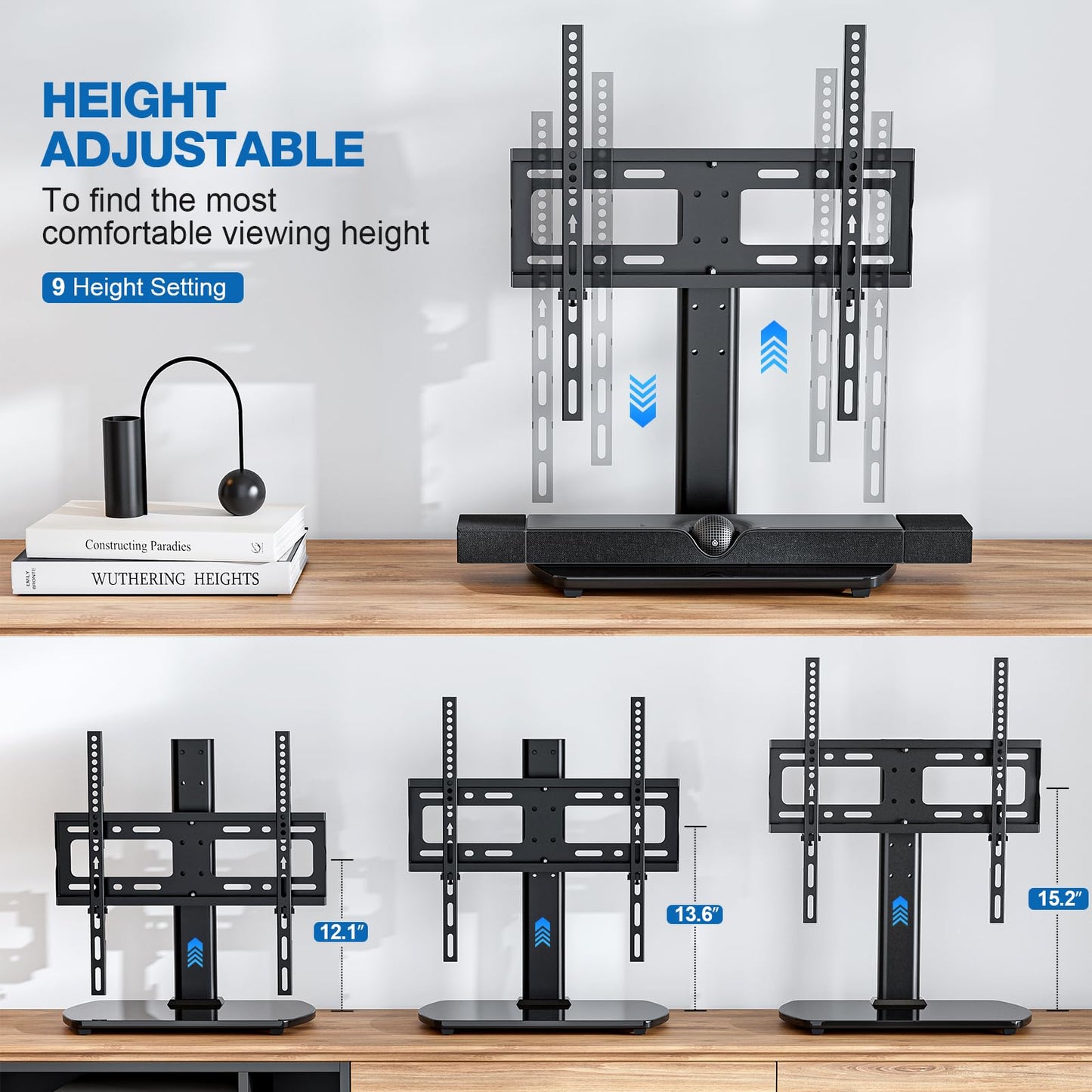 HOLMAXD Universal TV Stand for 27-60 Inch TVs with Swivel Mount, Height Adjustable Table Top TV Stand Mount, Heavy Duty Tempered Glass Base, TV Pedestal Stand Holds up to 88 lbs, VESA 400x400mm