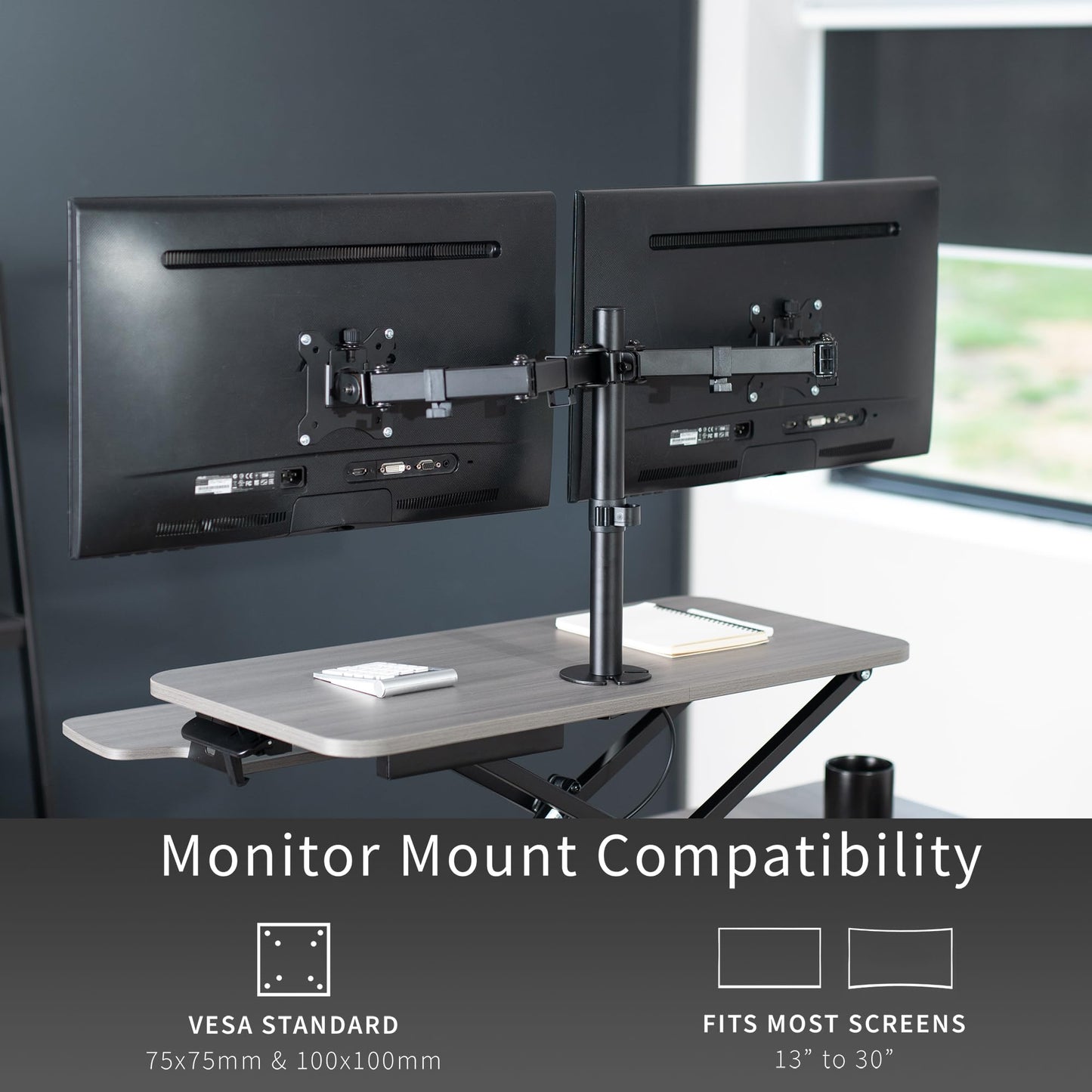 VIVO Height Adjustable 32 inch Standing Desk Converter with Dual 13 to 30 inch Monitor Stand, Sit Stand Monitor Mount and Desk Riser, Gray, DESK-V000K-M2G