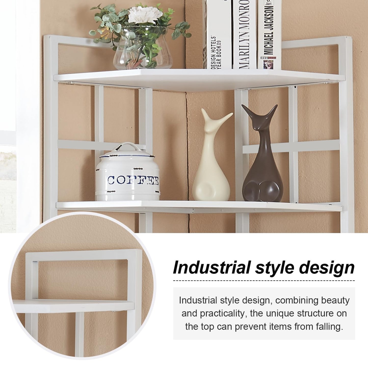 HOMISSUE Corner Shelf, 6 Tier Tall Narrow Bookshelf 76.9", Industrial Corner Bookcase with Storage for Home Office Living Room and Bedroom, White