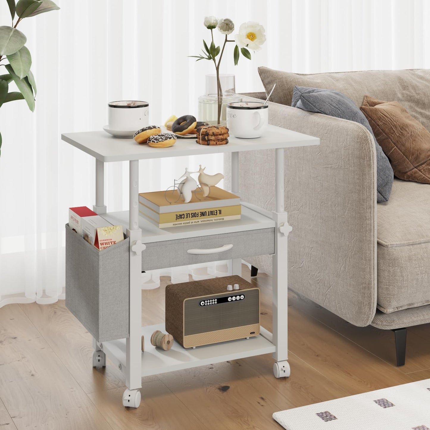 YAOHUOO 22"x15" Large Printer Stand with Drawer, 3-Tier Rolling Table Cart