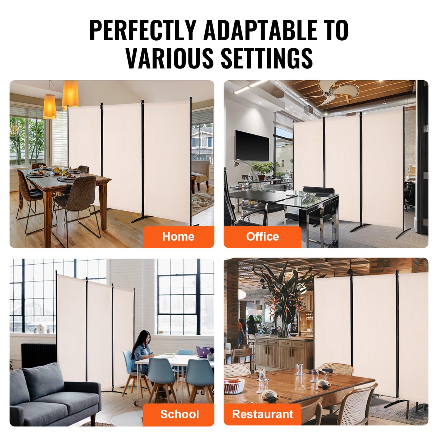 VEVOR Room Divider, 3 Panel Room Divider, Folding Privacy Screen and Portable Partition Divider for Room Separation, Freestanding Room Partitions for Office, Bedroom, Study, Beige