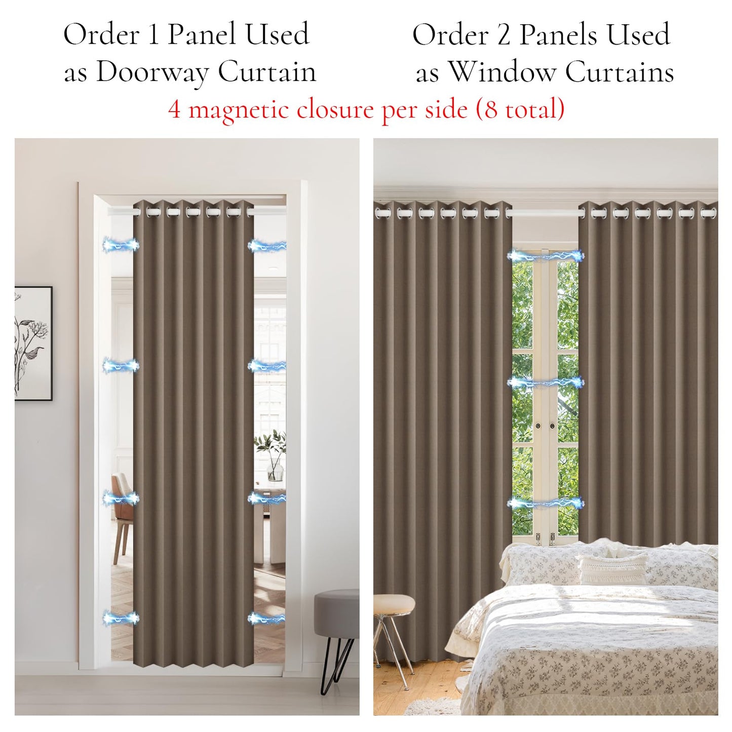 HMYI 100% Blackout Door Curtain for Doorway - Magnetic Accordion Style Closet Curtain for Open Closet Single Panel 80 Inch Length, 1 Panel, W45 x L80, Brown
