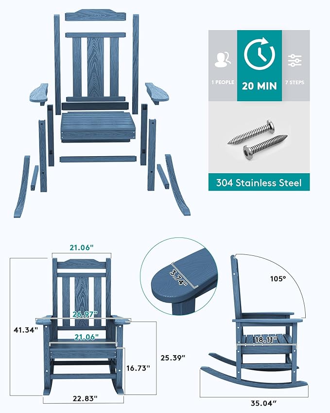 SERWALL Oversized Rocking Chair Outdoor, HDPE Outdoor Rocking Chair