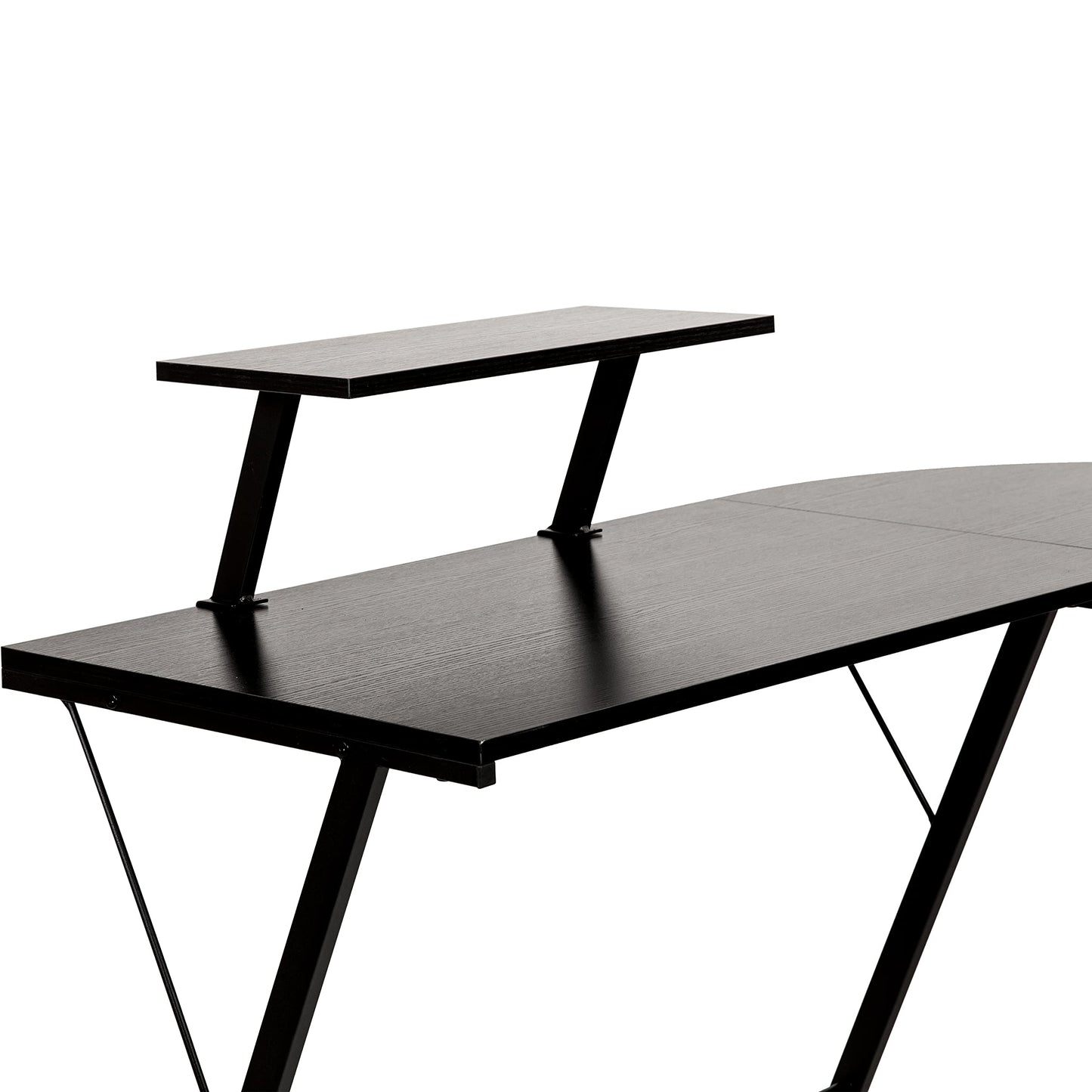 Flash Furniture Ginny Corner Desk - Black/Black Space Saving L-Shaped Gaming Desk with Monitor Shelf - 71.5" 2-Tier Computer Desk, Home Office Desk, Easy Assembly