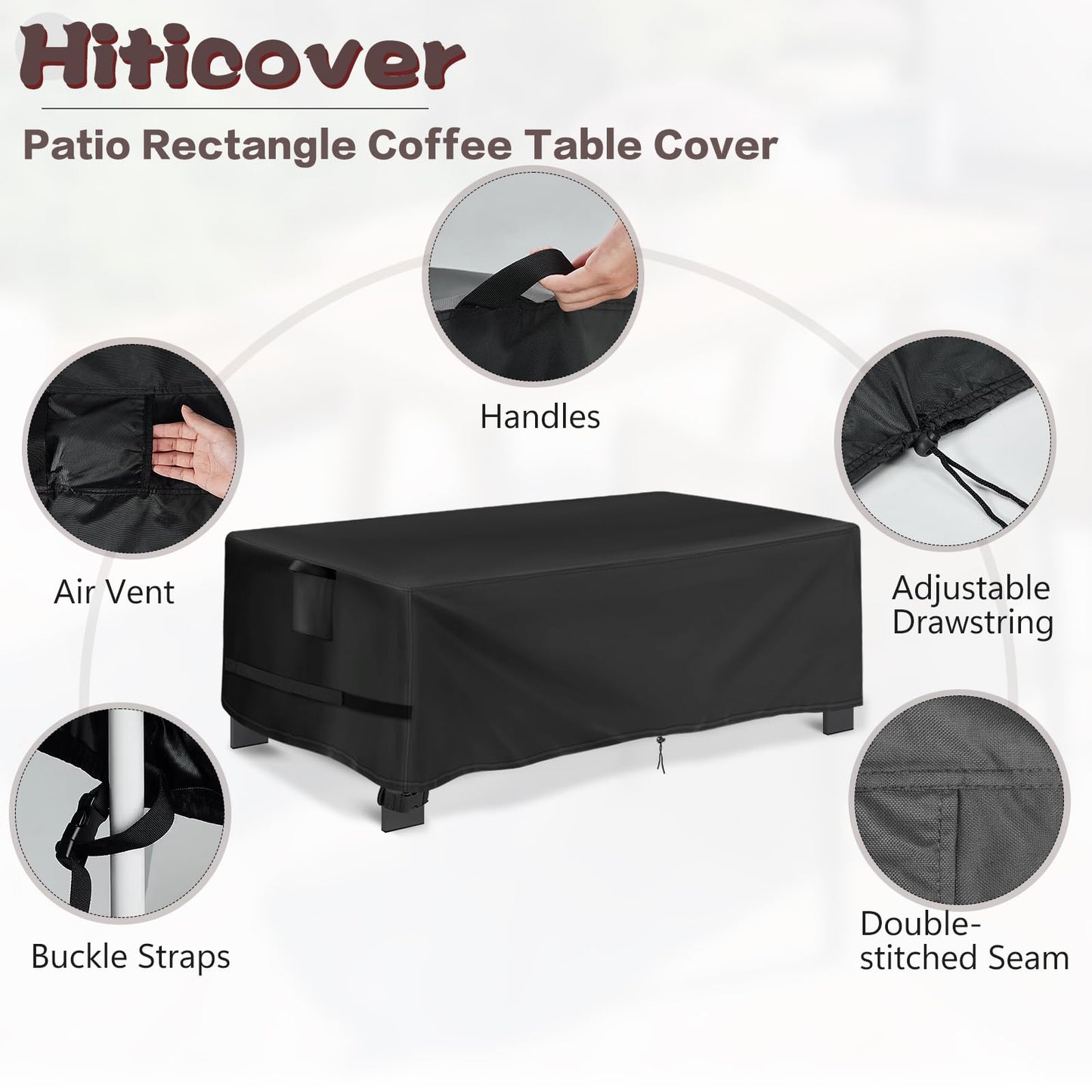 Hiticover Outdoor Coffee Table Cover Rectangle, 48 Inch Waterproof Patio Rectangular Coffee Table Cover, Outdoor Small Furniture Covers for Winter, Rainproof Fade Resistant - 48 x 24 x 16 Inch